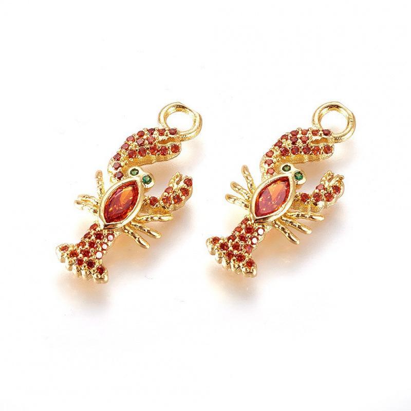 1 Piece Brass Ocean Jewelry Pendants Carp Fish Gold Plated Enamel Lucky Fish 3D Red Cubic Zirconia For DIY Necklace Making
