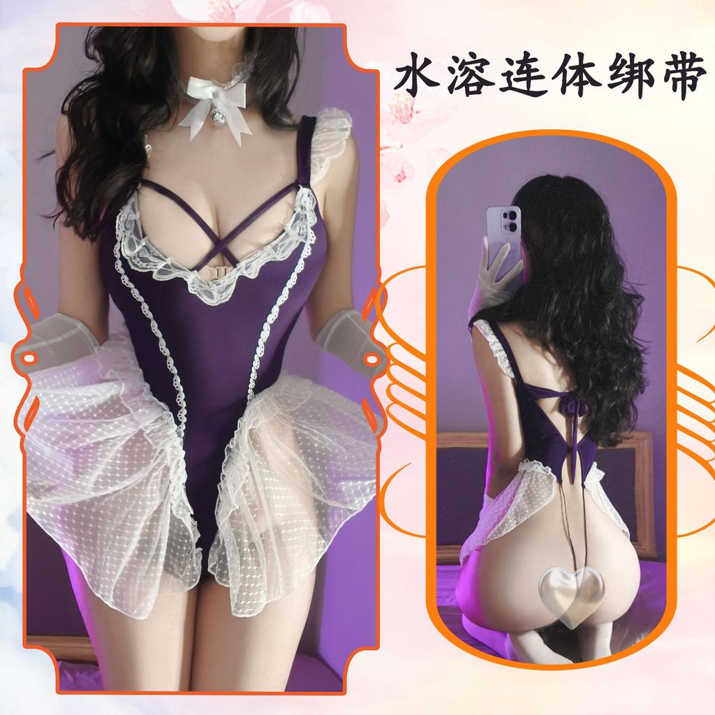 Sexy Underwear French Lace One-piece Skirt Small Breasts Show Big Cross Gathering Sexy Pure Lust Abstinence