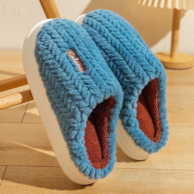 New Cotton Slippers for Women Winter Indoor Home Couple Thick Bottom Warm Home Plush Slippers for Men