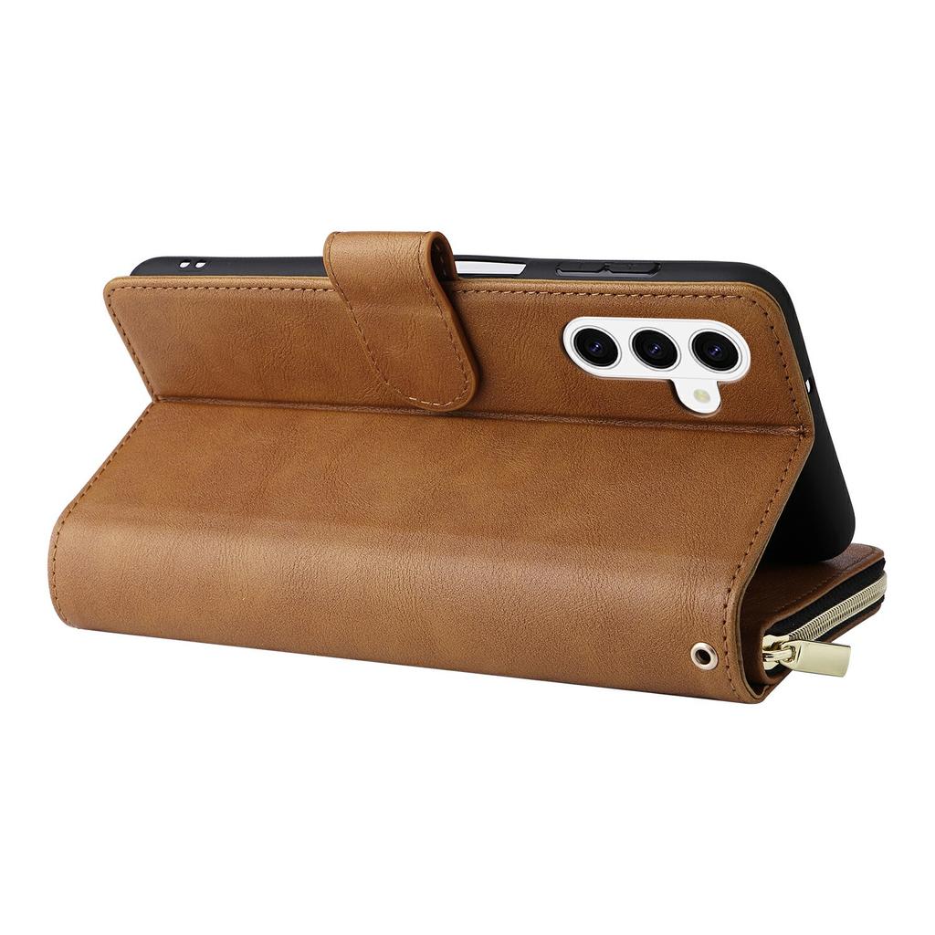 For Samsung Galaxy S26/S26 Pro Case Zipper Pocket 9 Card Slots PU Leather Phone Cover with Hand Strap