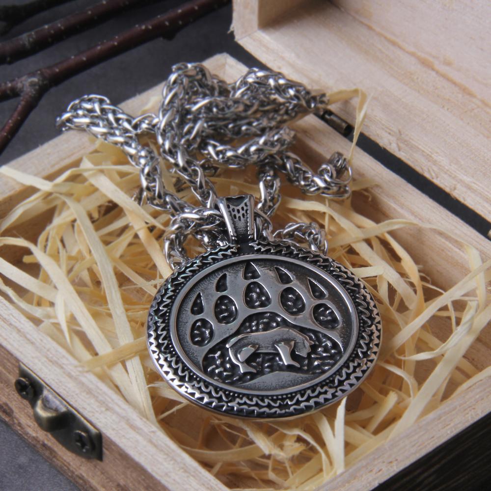 

Never Fade Vintage Men s Stainless Steel Viking Norse Bear Paw Pendant Necklace Fashion Jewelry Gift NO BOX&50cm