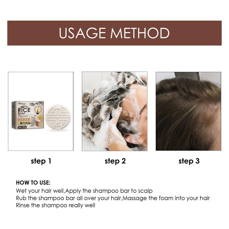 Shampoing au riz, traitement de la croissance des cheveux, contrôle de l'huile, barre de shampoing nourrissante, Anti-perte de cheveux, 100g