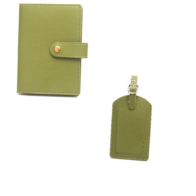 Bronze Button Passport with Luggage Tag Set  Multi-color Buckle  Extra-thick Leather Passport and Luggage Tag Card Holder