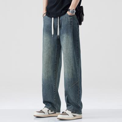 Amerikanische Jeans Herren Locker Gerade Frühling High Street Elastischer Bund Weiter Bein Arbeit Lässig Hosen