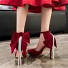 Womens Stilettos Sexy Pointed Luxury Red Women's Wedding Shoes Fashion Bow Design Casual Dress Party High Heels Zapatos