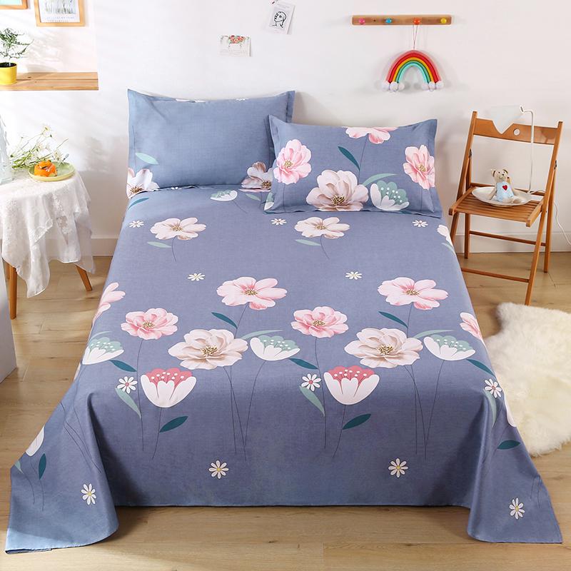 3Pcs Botanical Floral Pattern Bed Sheet Set 100% Cotton Skin-friendly Breathable Bedsheet Sets Home Flat Sheet with Pillowcases