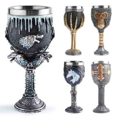 Korkunç Reçine Kafatası Kafa Paslanmaz Çelik Şarap Bardağı Kadeh Kafatası Şarap Kadeh Bardağı Gotik Cadılar Bayramı Dekoratif Viski Kokteyl İçecek içecek bardağı