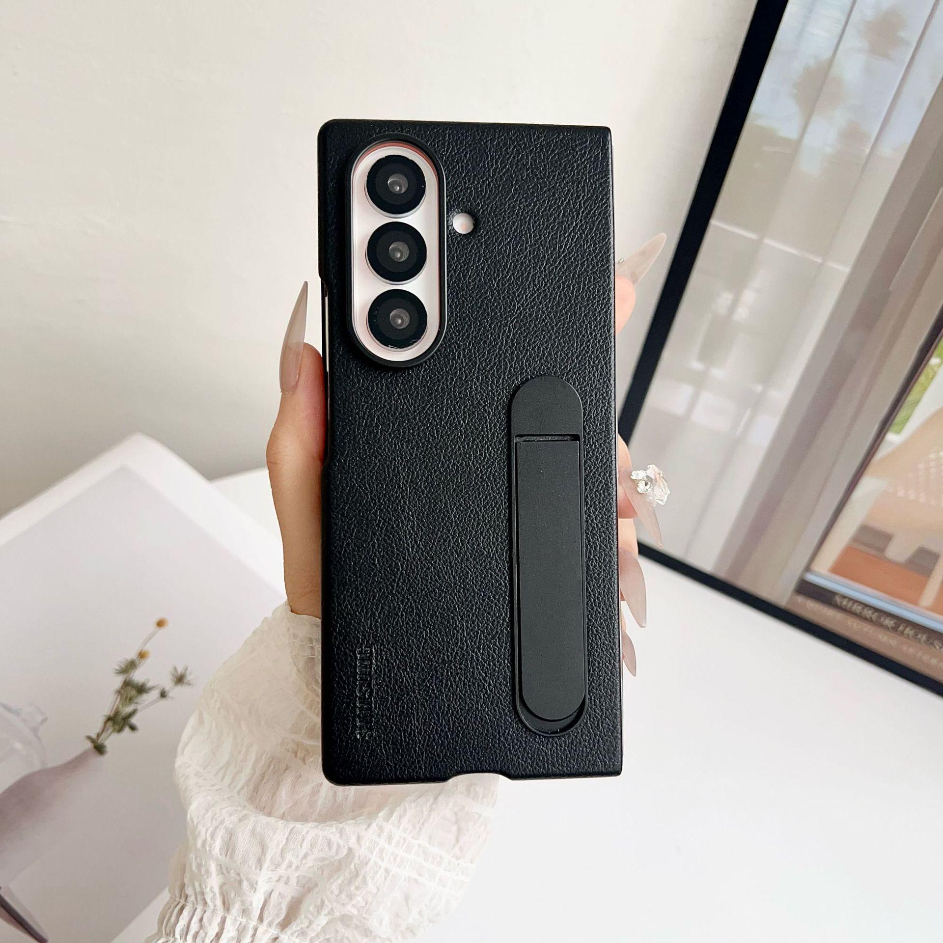 

Suitable for Samsung Z Fold7 Hardware Bracket Leather Case for Business Ultra Thin Anti Fall Folding Shell Full Inclusive Solid Color Protective Case Samsung ZFOLD7