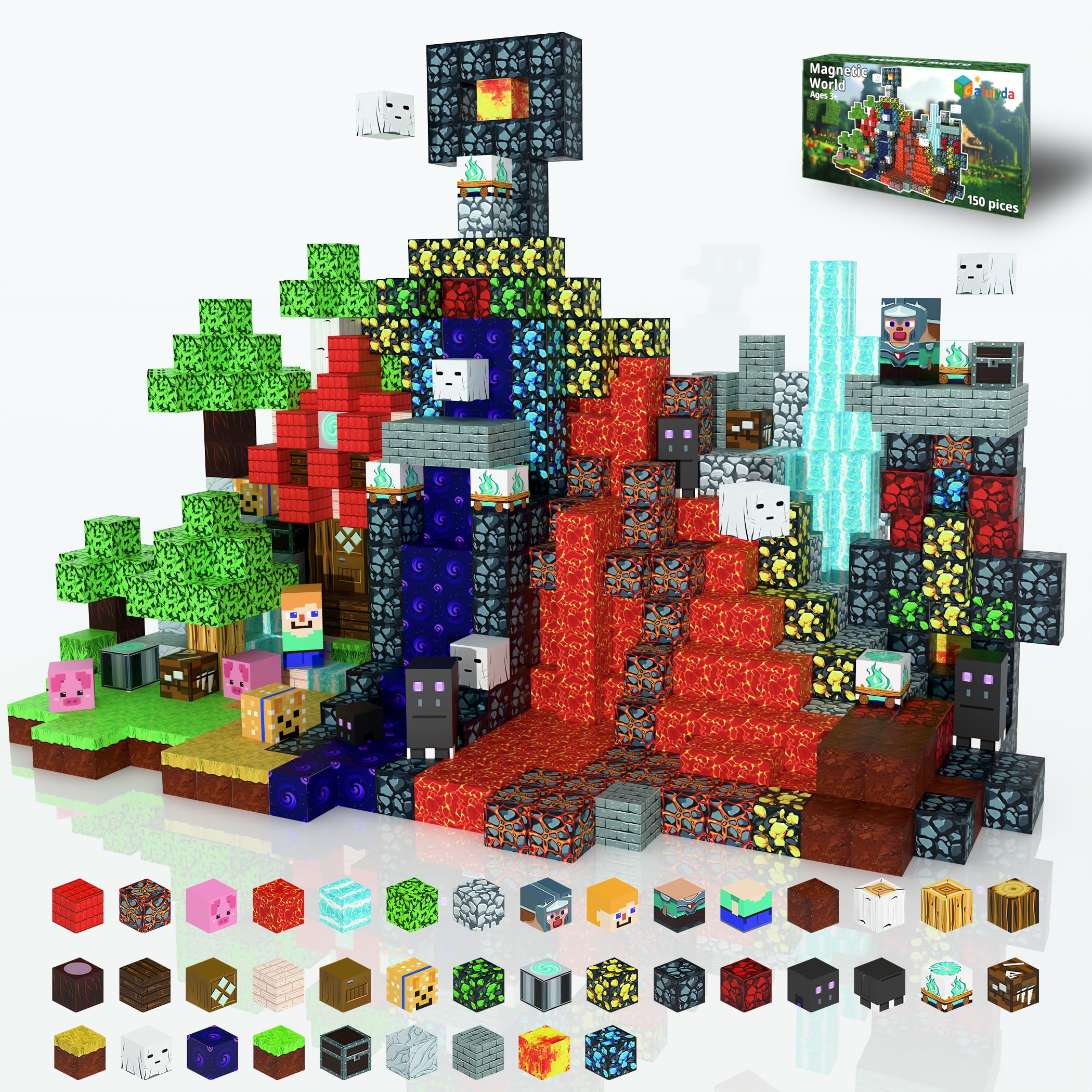 

Magnet Block Set 150 Pieces Learning Toy STEM Gift Green Forest for Boys and Girls