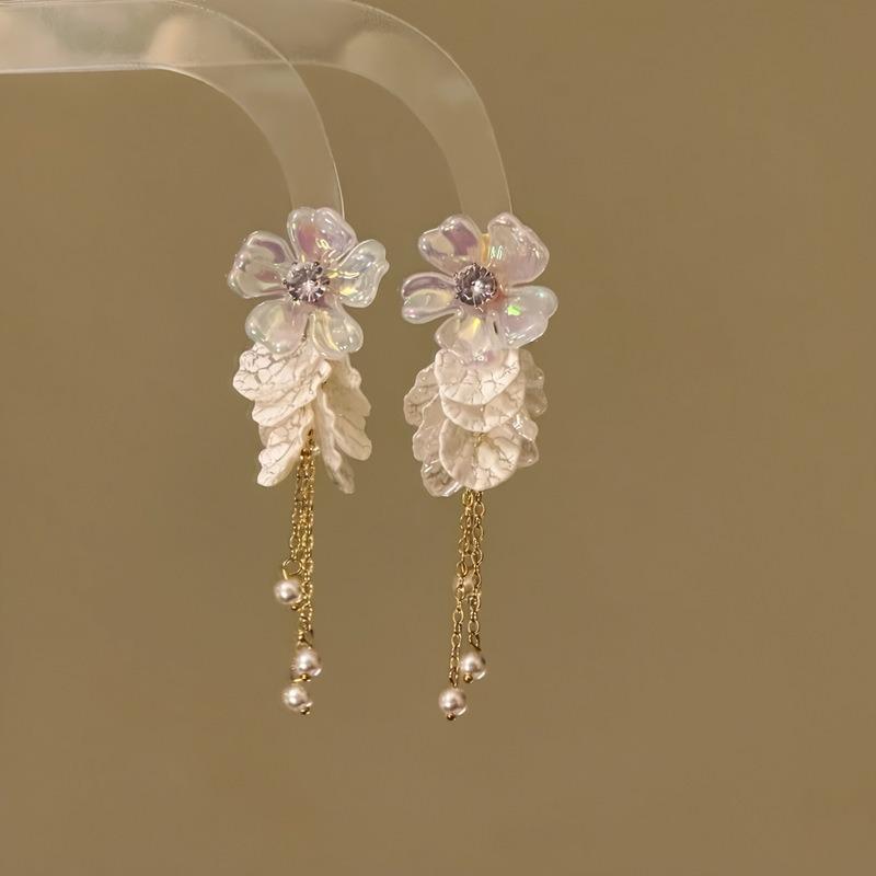 "Island White Flower" White Flower Earrings New Popular High-end Tassel Holiday Earrings Women