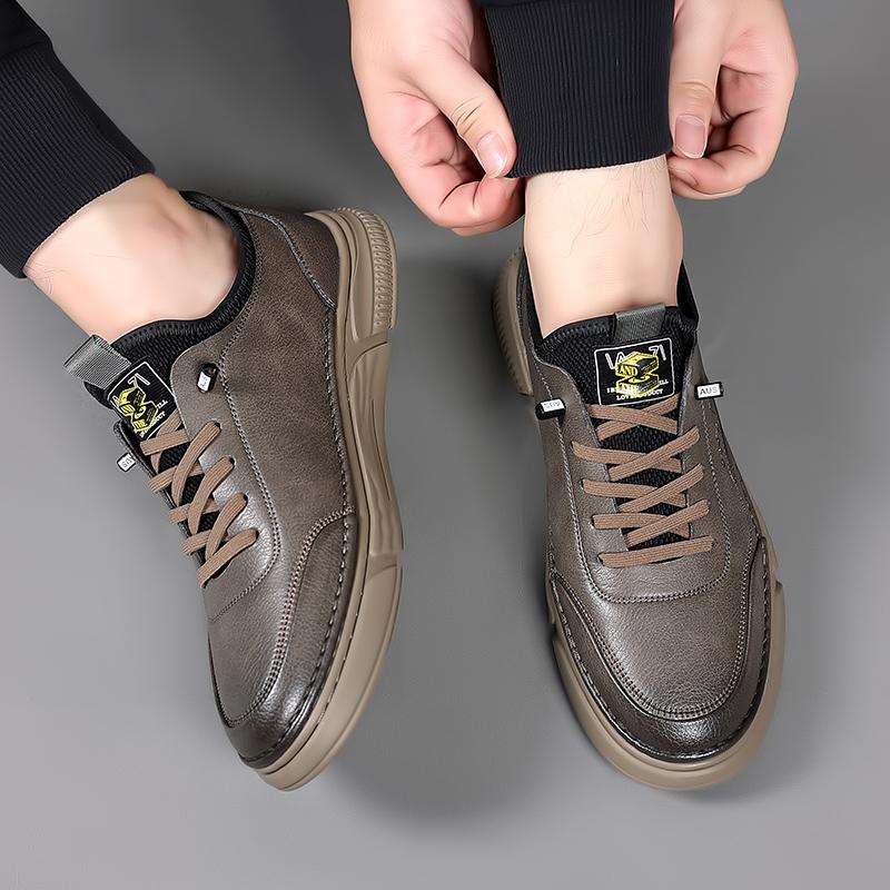 Fashion New British Style Men Casual Leather Walking Shoes Stylish Breathable Comfortable Leather Sport Shoes Antiskid Outdoor Sneakers