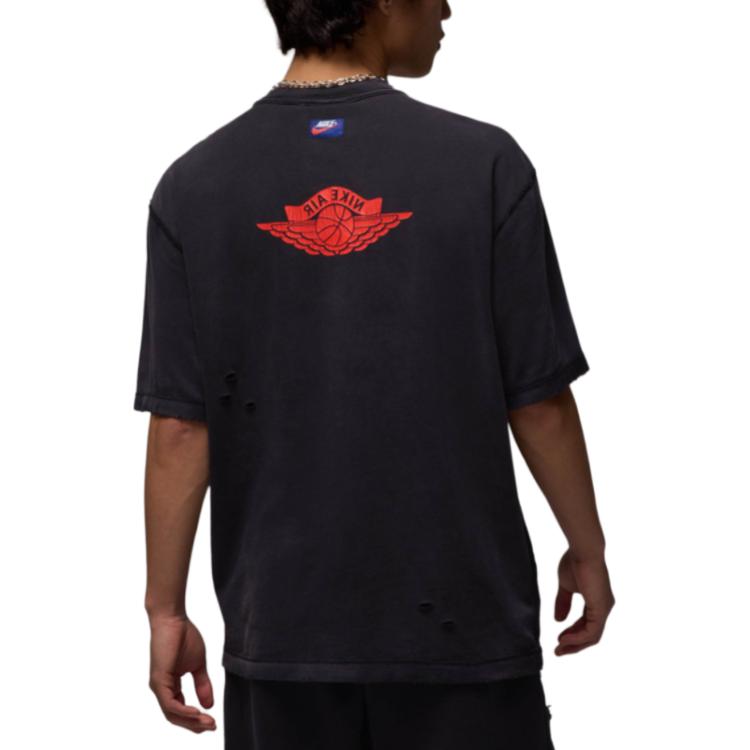 Jordan Air SS25 Série Rare Air Moda Confortável Simples Camiseta de Manga Curta Masculina Tops Preto Vermelho-Chile IB3130-010