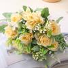 4 Pcs Artificial Rose Hydrangea Bouquet 26cm Silk Fake Flowers for Wedding Home Indoor Decoration