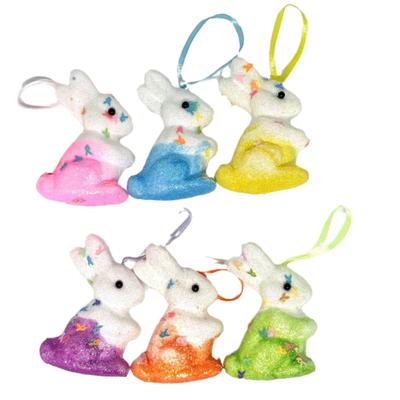 6 Stück Osterhasen-Ornamente, glitzernde Hasen-Dekorationen, mehrfarbige hängende Ornamente, Basteldekor für Osterparty-Zubehör