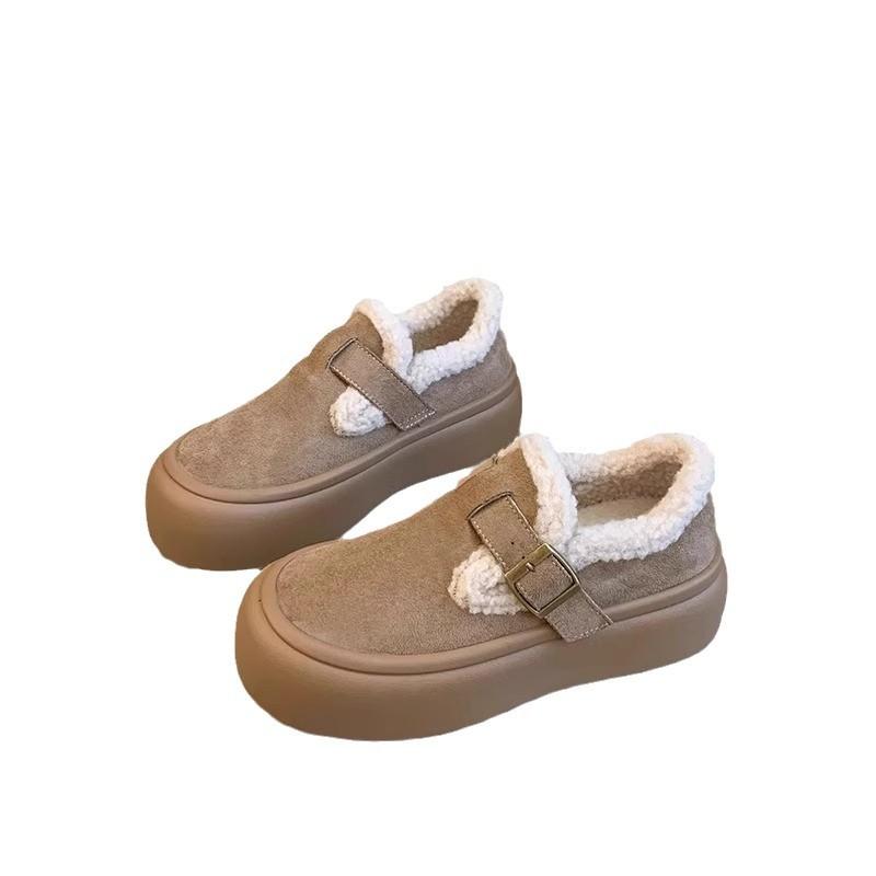 Nya tjocksulade, höjdökande, fleecefodrade, varma, rundnosiga skor i ull och bomull för en fot