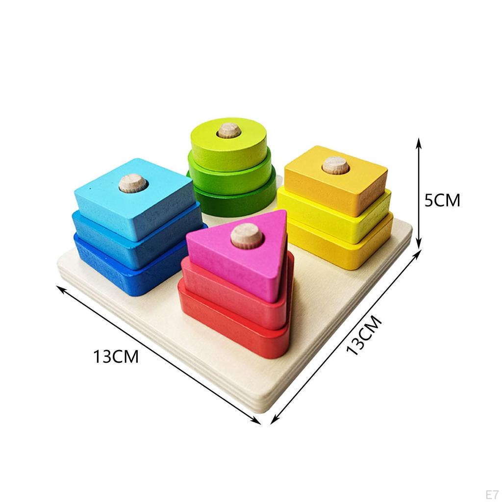 Wood Shape-Sorting Geometric Stacker Building Blocks Educational Cognitive for Toddler Kids Children