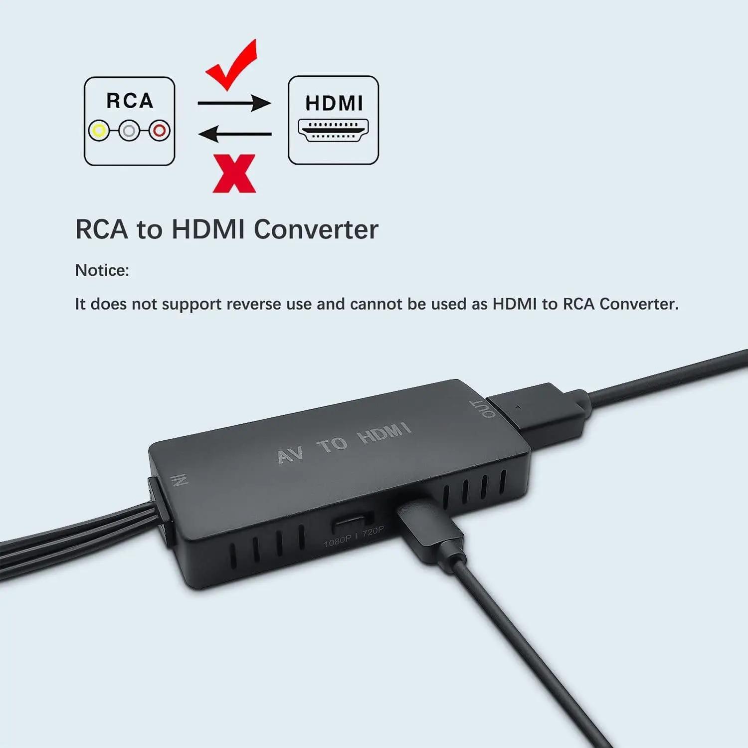 

RCA to HDMI Adapter AV to HDMI Converter AV2HDMI-compatible Audio Vdieo Converter Support for TV Box DVD Supports PAL/NTSC