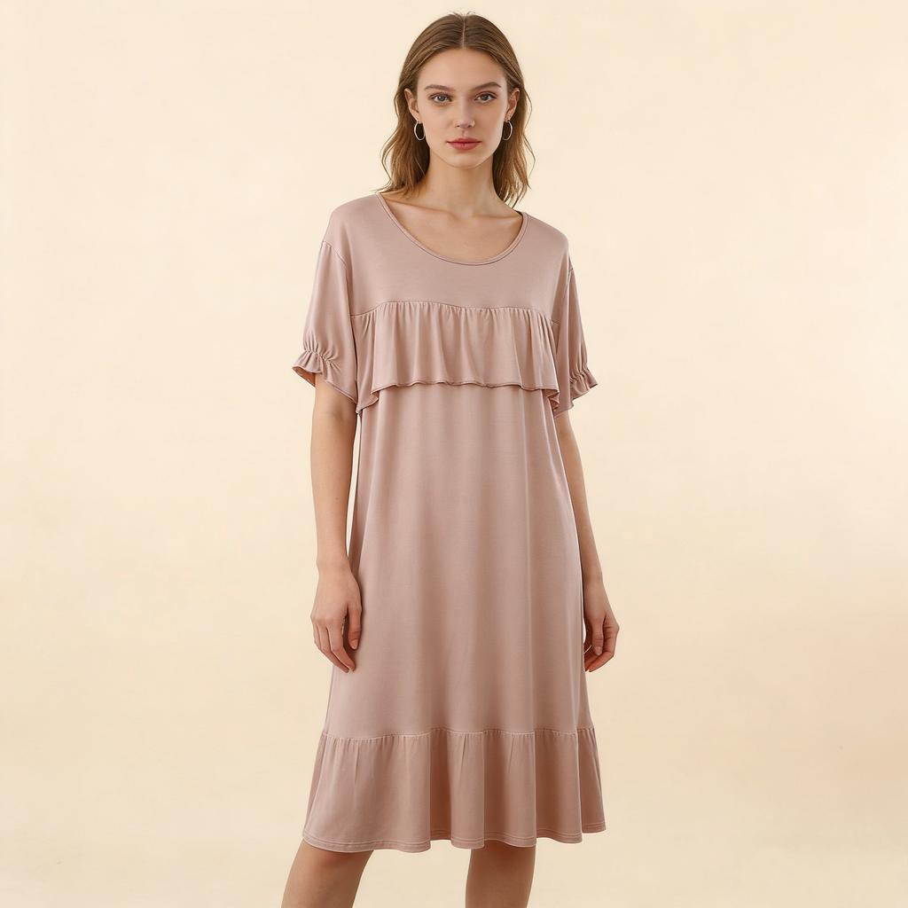 Women's Modal Round Neck Patchwork Sleep Dress Summer Loose Plus Size Casual Chic Loungewear Outdoor SleepWear Dress