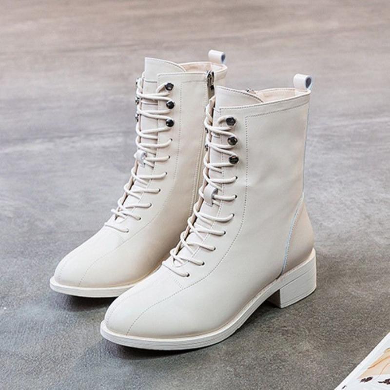 Fashion Elegant with Medium Heels Women's Ankle Boots Lace-up Leather Female Short Shoes Autumn Winter New in Sale Fashion 2025 Booties