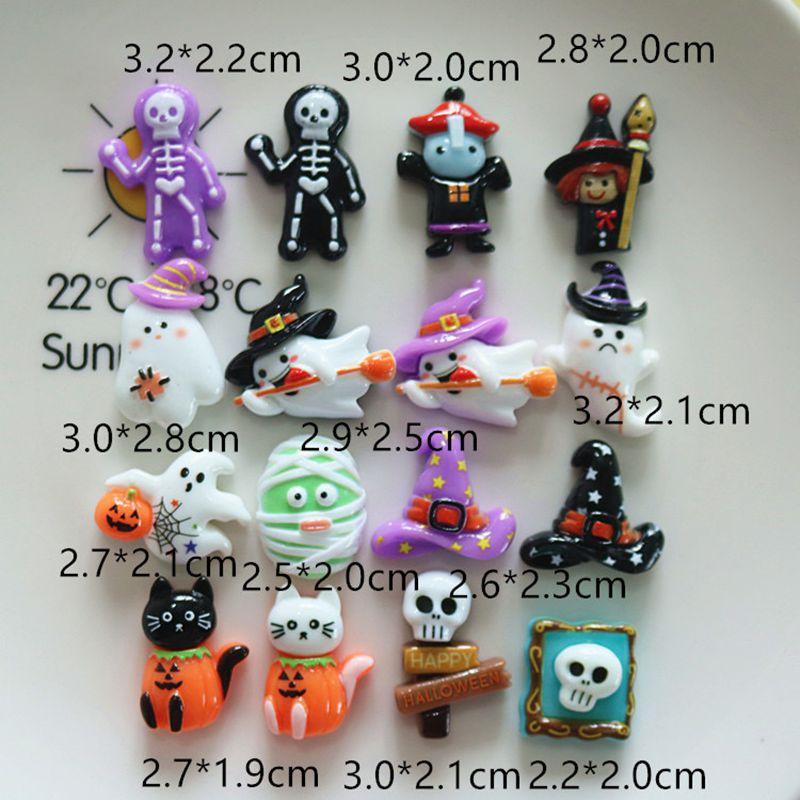 10 Pcs Cute Cartoon Halloween Ghosts, Skeletons, Pumpkins Flat Back Resin DIY Jewelry Hairpin Craft Decoration Accessorie