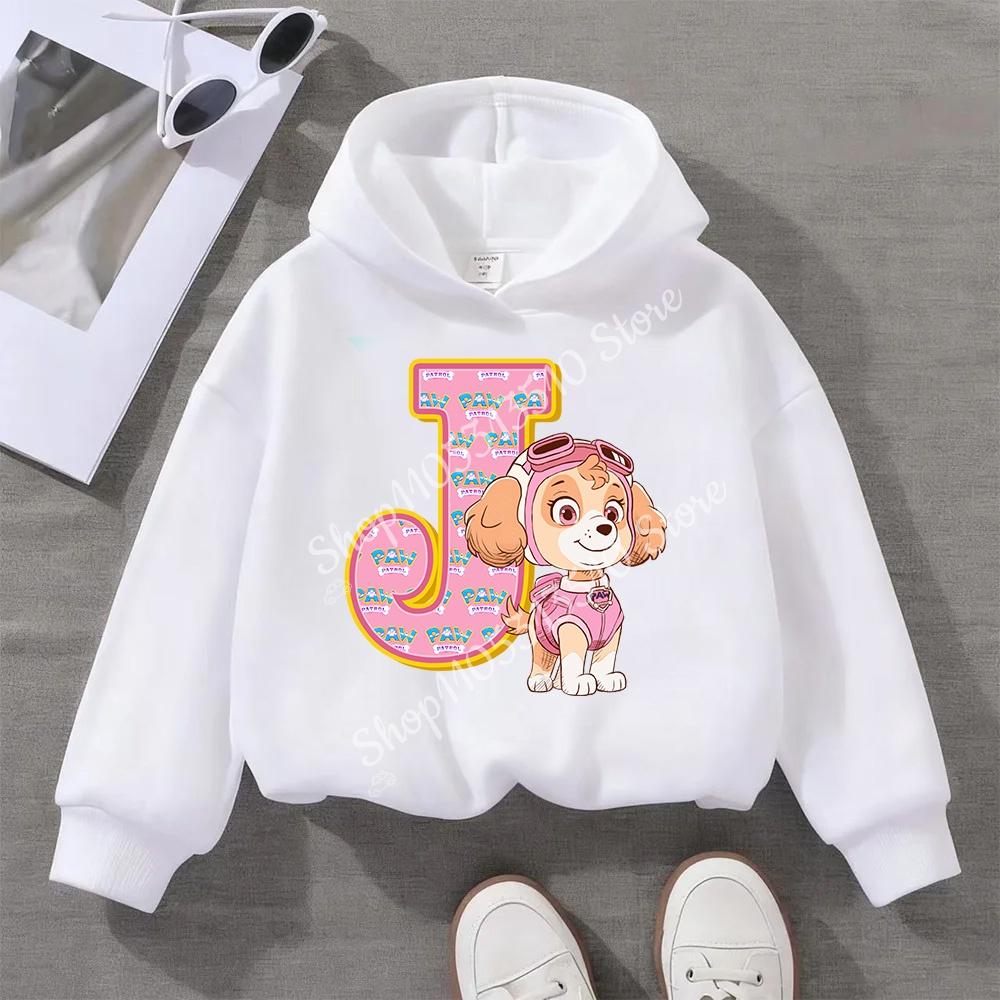 PAW Patrol Child White Long- Sleeve Hoodie Girls Skye Polyester Tops Cartoon 26 Letter Printed Pullover Children Birthday Gifts