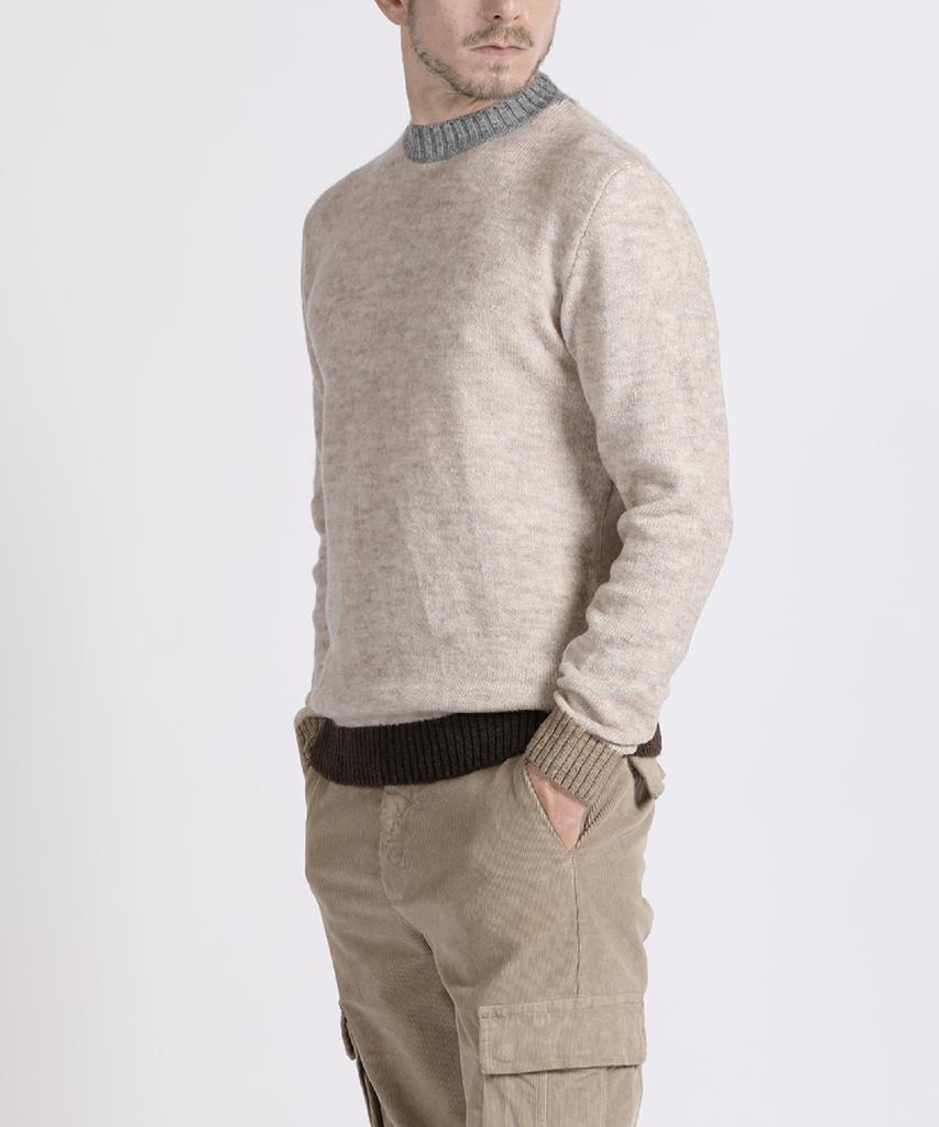 PANICALE Beige Color Block Crew Neck Knit