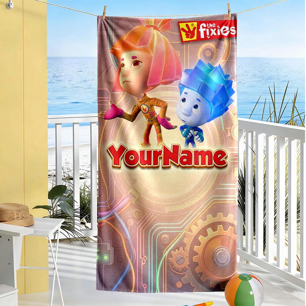 Fixies Customizable Name Beach Towel Quick-Dry Soft Microfiber Perfect for Traveling Yoga Camping and Swimming