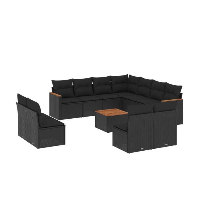 VidaXL Garden Lounge Set with Cushions 12 Pcs, Patio Sofas, Patio Furniture Set, Outdoor Furniture, Black 3226090