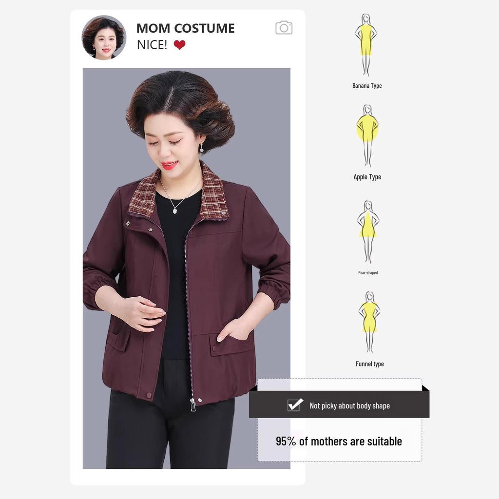 Plus Size Women's Lapel Maternity Coat, Spring/Autumn Jacket for Middle-Aged & Elderly, 50s-60s Fashion.