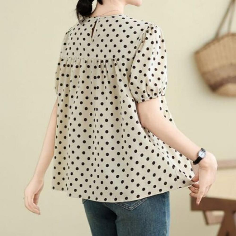 Navava Women Dot Pattern Short Sleeve Blouse Nb2764