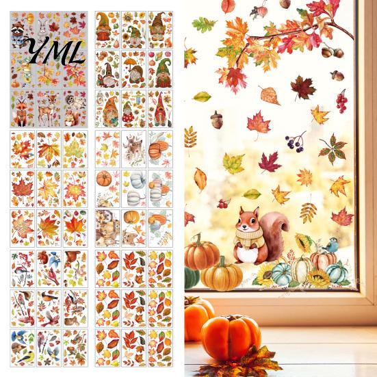 Removable Maple Leaf Decals 9 Sheets Fall Woodland Animals Window Clings, Autumn Pumpkin Autumnal Home Holiday Accents Squirrel Fox Rabbit Glass