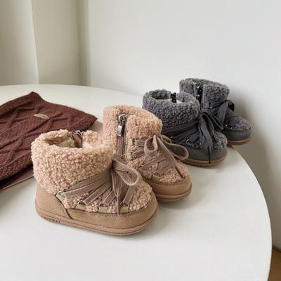 Girls' Cotton Boots Winter New Baby Girls' Short Boots Lamb Fur Soft Soled Toddler Shoes