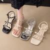 Fashion The 2025 Summer New Collection of Sandals Features A Rivet One-line Fashion Square Toe French Fairy Roman High Heels