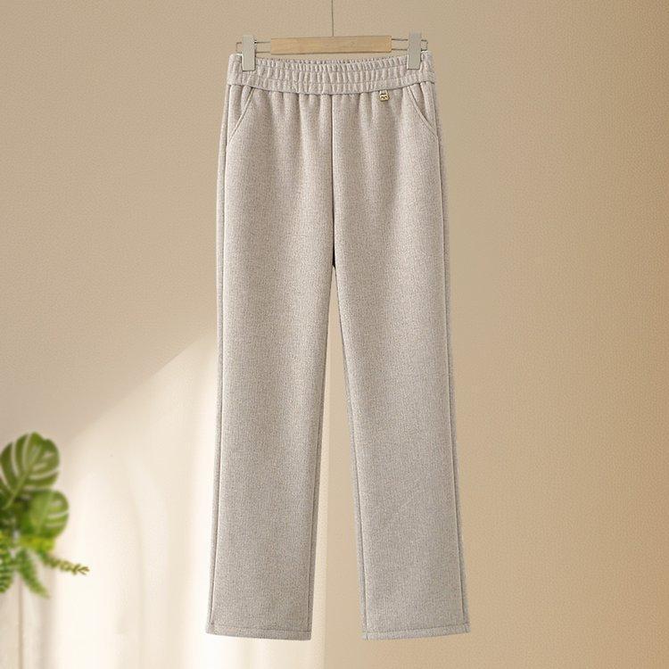 Grandma Style High-Waisted Velvet Elastic Waist Casual Pants for Middle-Aged and Elderly Women