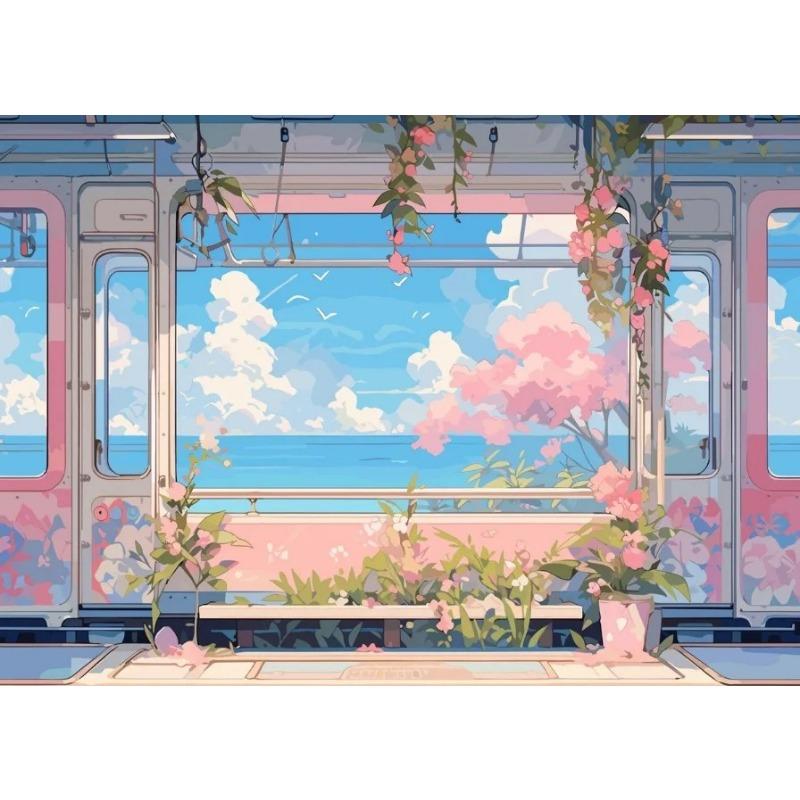 Estetismus Anime Scény Plakáty Vlak Sakura Tramvaj Výhled na oceán Tisky Plátno Tisk Nástěnné Krajinářské Umění Obrázek pro Domácí Dekoraci