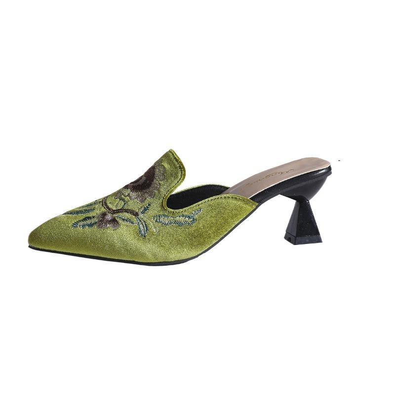 Fashion Flower High Heels Women Pointed Toe Slippers Fashion Retro Embroidery Shoes 2025 Summer New Trends Comfort Pumps Sandalias Mujer