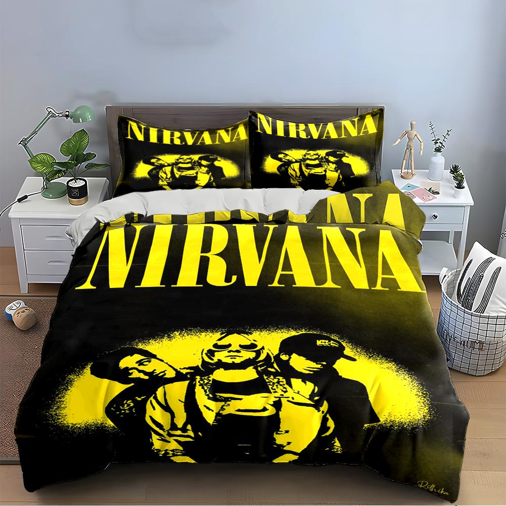 Nirvana Band Schwarz & Gelb Bettwäscheset Bettwäscheset (1 Bettbezug, 2 Kissenbezüge, Bettdecke nicht enthalten)