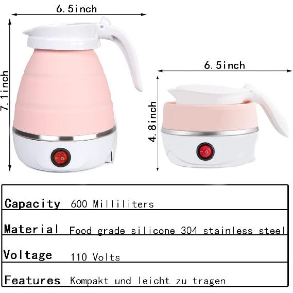 Travel Kettle Electric Small Foldable Portable Kettle,Silicone Collapsible Heating Water Boiler Tea Pot for Camping,Easy for Storage with Separable