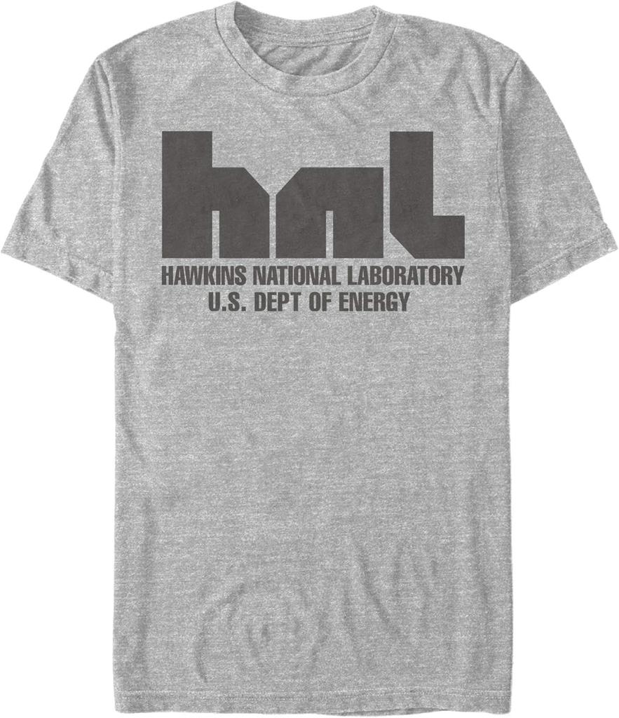 Stranger Things Men's HNL Hawkins National Laboratory Logo T-Shirt, Athletic Heather, XX-Large
