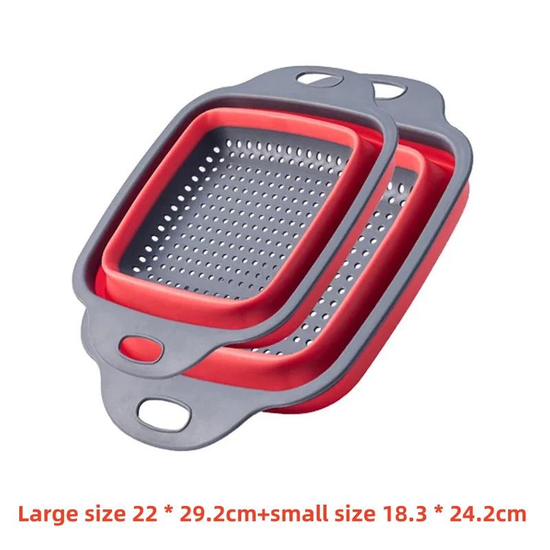 

2 комплекта складных квадратных дренажных корзин Выдвижная корзина для фильтра Корзина для овощей Кухонный поднос для овощей и фруктов Кухонные принадлежности