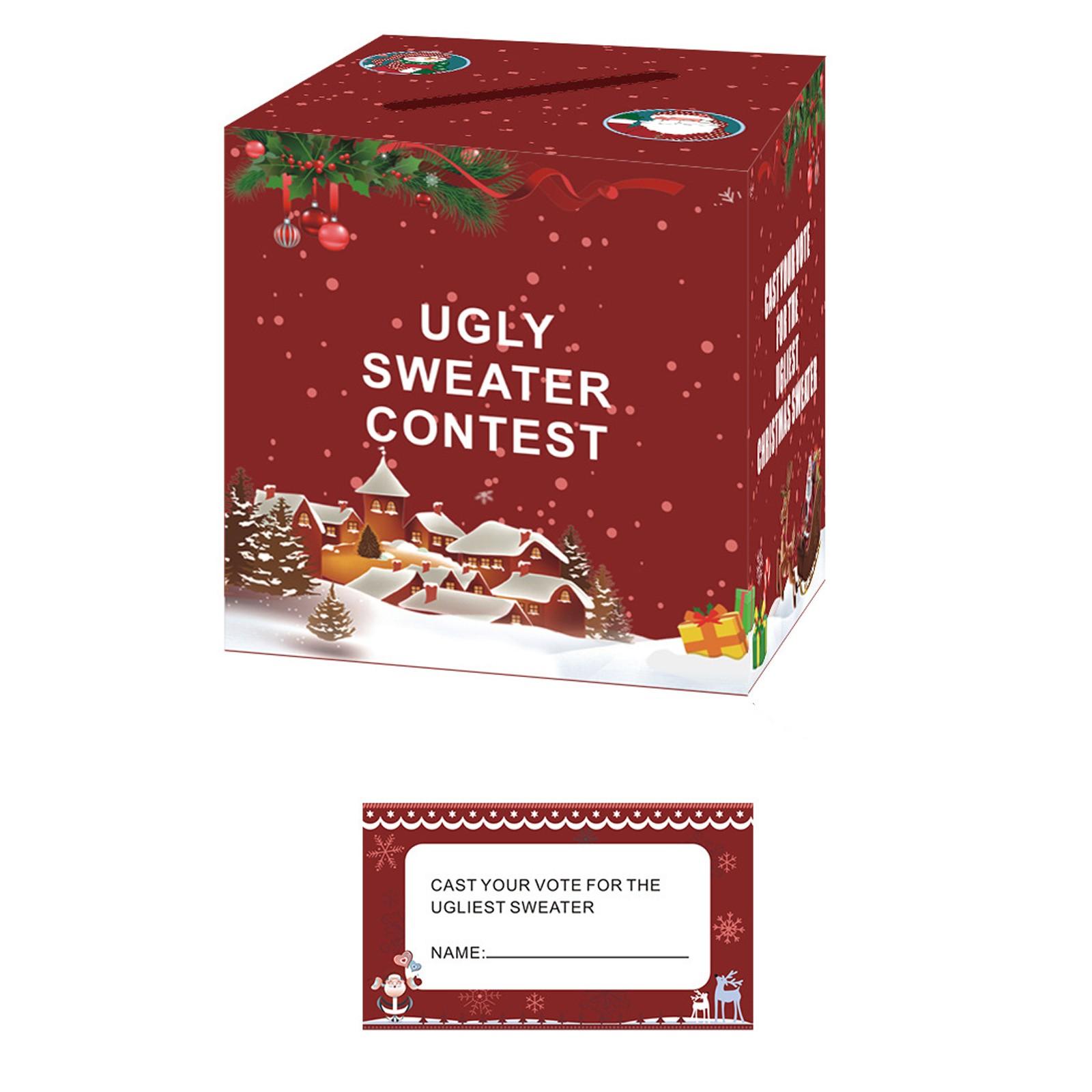 

Урна для голосования и карточка для голосования на конкурсе «Уродливый свитер» на рождественской новогодней вечеринке One Size