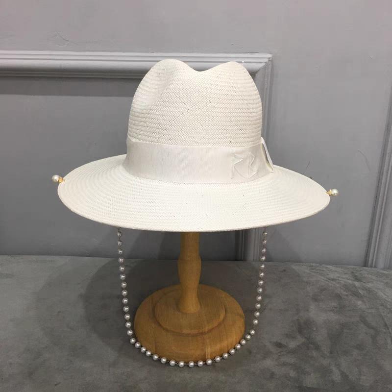 Summer Lafite Straw Hat English Letter Customizable Women's Chain Decoration Straw Hat Holiday Sunshade Hat Punk Style  gorras