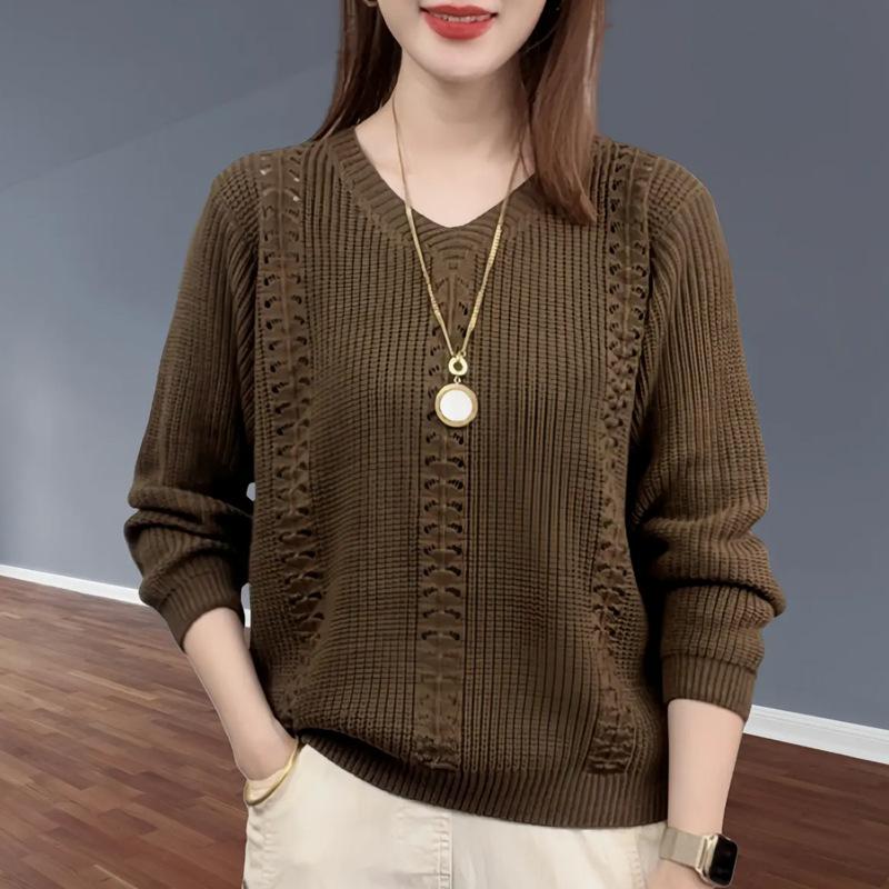 V Neck Knitted Sweater Autumn Women's Clothing Foreign Style Inside Solid Color Bottoming Shirt