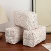 Pink Flower Printed Puffy Quilted Zipper Makeup Bag Storage Organizer Toiletry Handbag Cosmetic Pouch Large Travel Cosmetic Bag