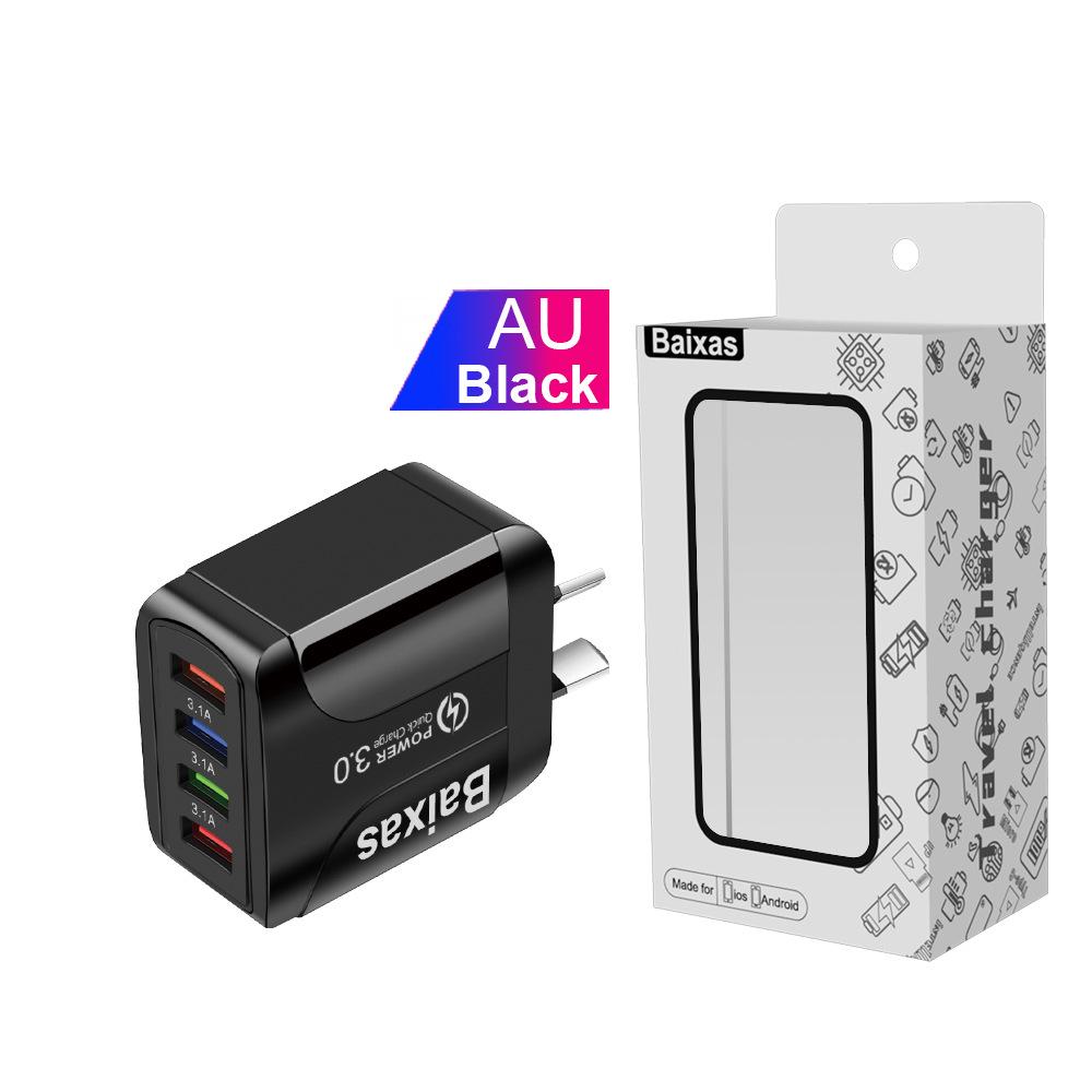 Colorful 4-Port USB Travel Charger, 5V/2.4A Fast Charging, New Model, Australian Standard