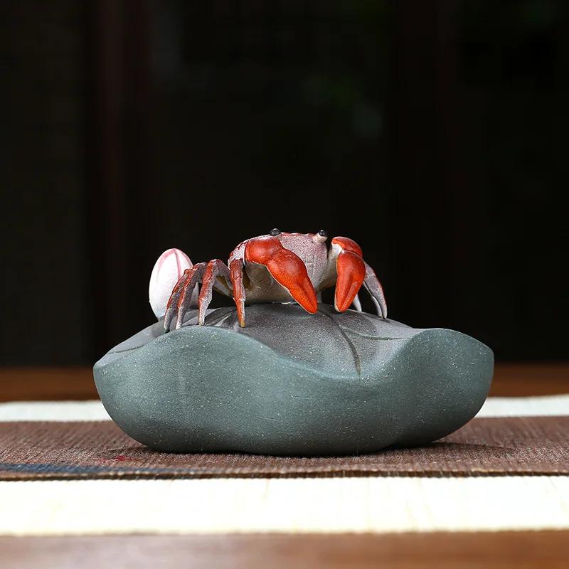 

Чайный питомец Творческий полив Цветной краб Фиолетовые глиняные украшения Лист лотоса Каменная скульптура лотоса Чайный декор для дома Аксессуары