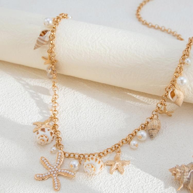 Faux Pearls Embellished Belly Chain Shell Starfish Conch Beachwear Body Jewelry Handmade Waist Chain Unique Gift