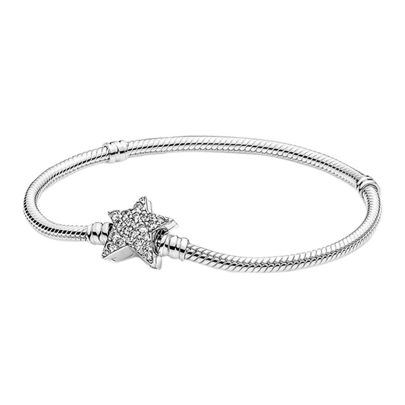 Pandora Asymmetric star buckle snake bone chain 925 silver bracelet women s style 599639C01 серебряный