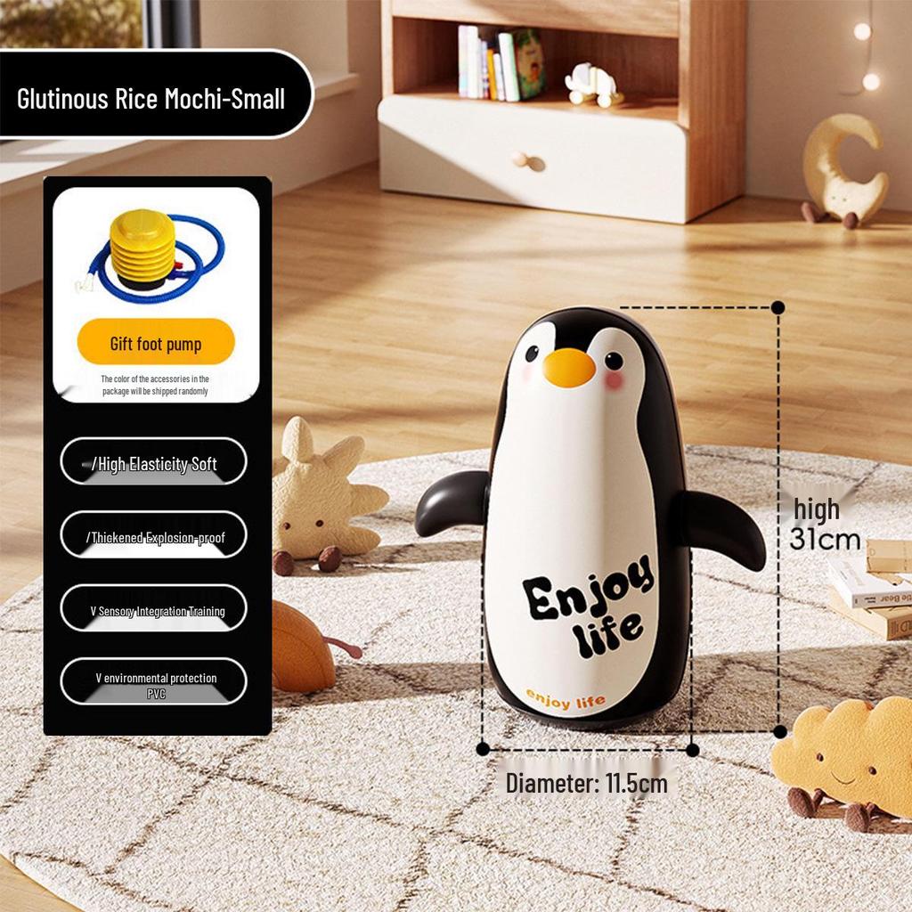 Inflatable Cartoon Penguin Boxing Bag for Kids, Indoor/Outdoor PVC Roly-Poly Decompression Toy.