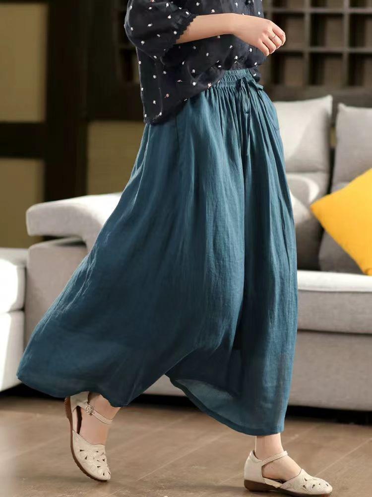 Johnature Women Vintage Patchwork Skirts Solid Color Elastic Waist Cloths Summer Loose Belt Female Skirts